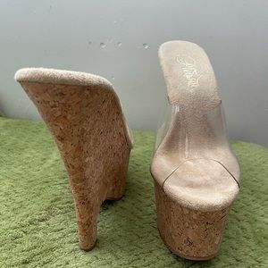Clear & Cork Wedge Heels